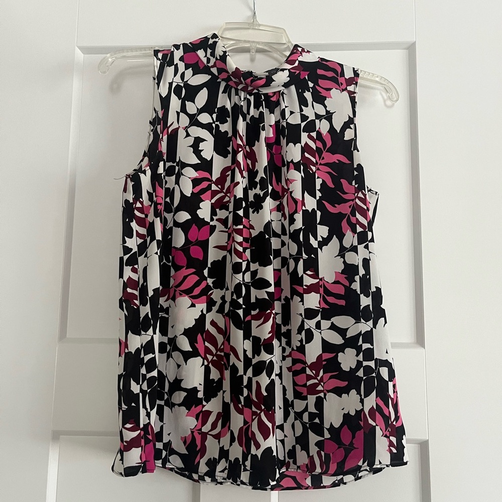 Vince Camuto Floral Blouse - Black, White, and Pink